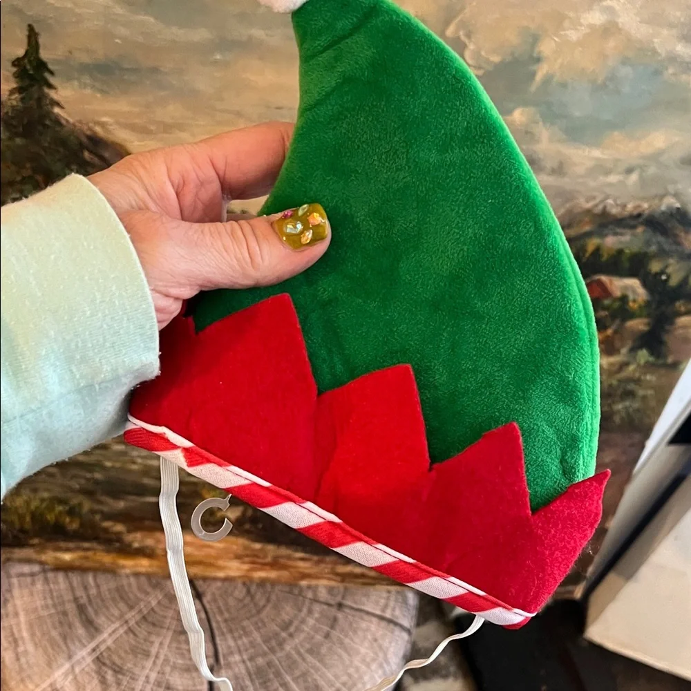 Festive Green, White and Red Pet Elf Hat / Cat